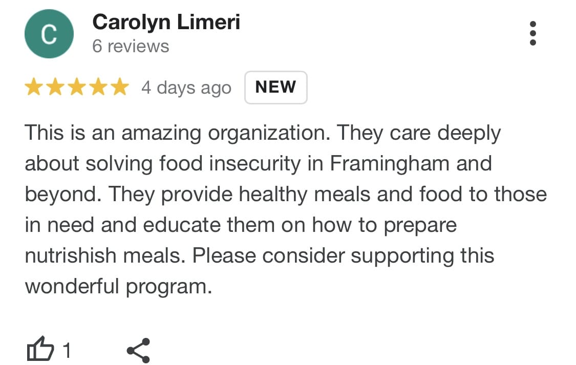 Carolyn Limeri Google Review says how amazing and healthy the meals are at Daniel's Table